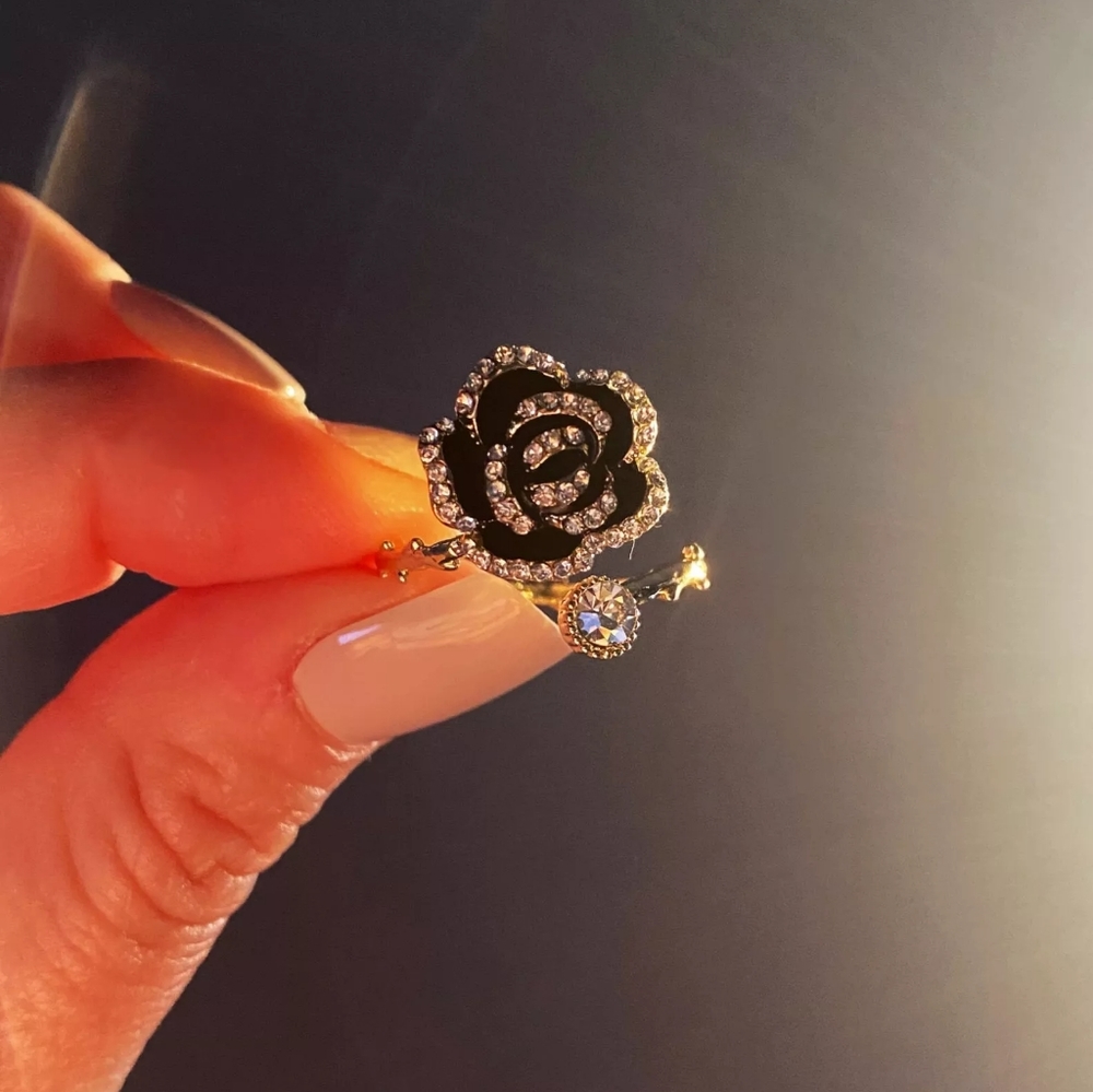 !NEW Gold Onyx Ring | Micropave Open Size Band Ring - Picture 2 of 16